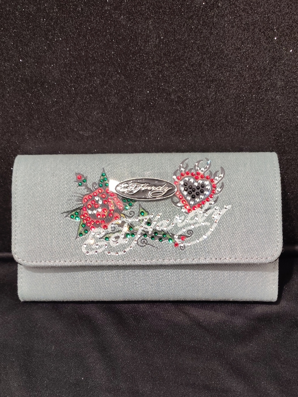 Ed Hardy Denim Wallet With Sequins